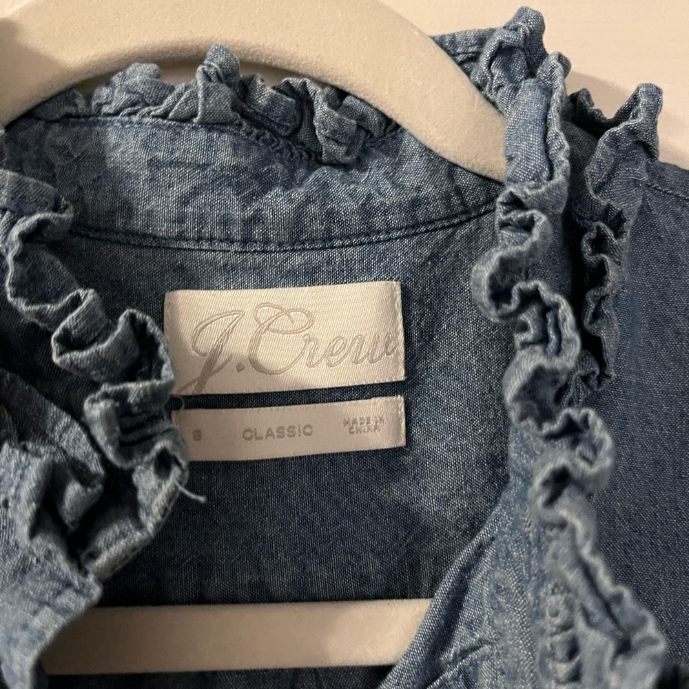 Ruffled Denim Button-Up Shirt | J Crew | Size Small - Picture 2 of 4